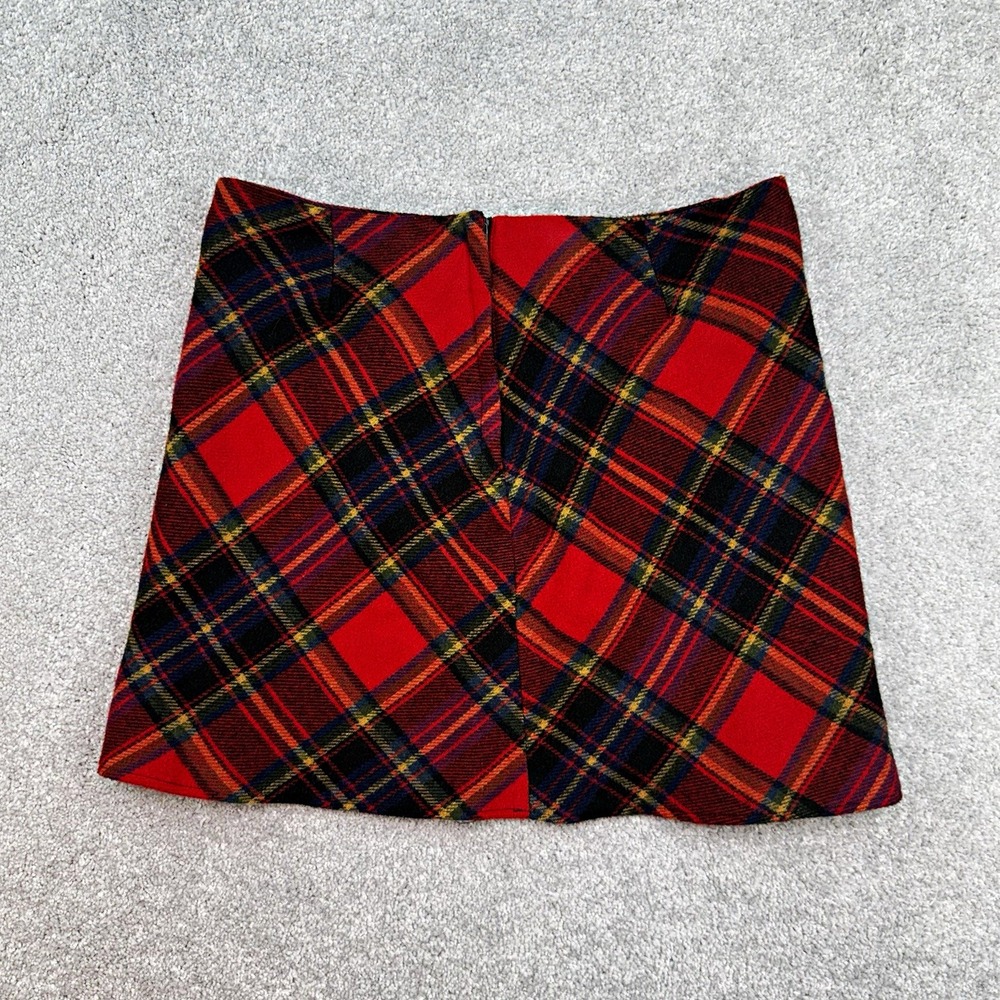 Vintage 90s Tracy Evans Red Plaid Wool Blend Mini Skirt Size 11 Tartan Y2K